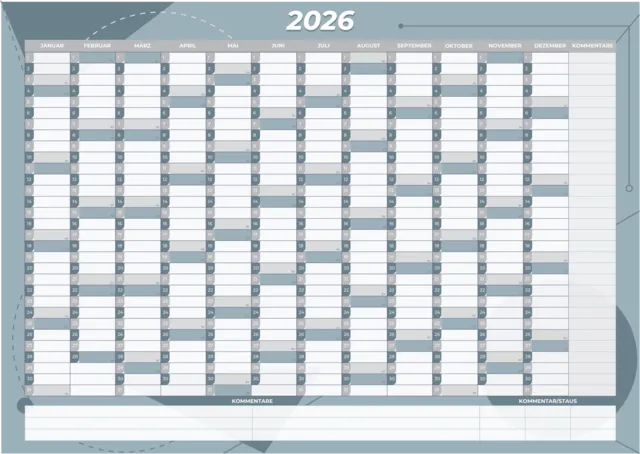 Jahresplaner 2026 kostenlos | PDF Wandkalender A3–A1
