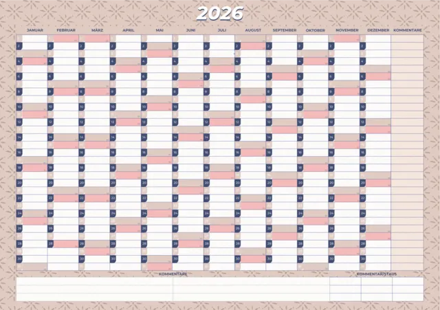 Jahresplaner 2026 kostenlos | PDF Wandkalender A3–A1