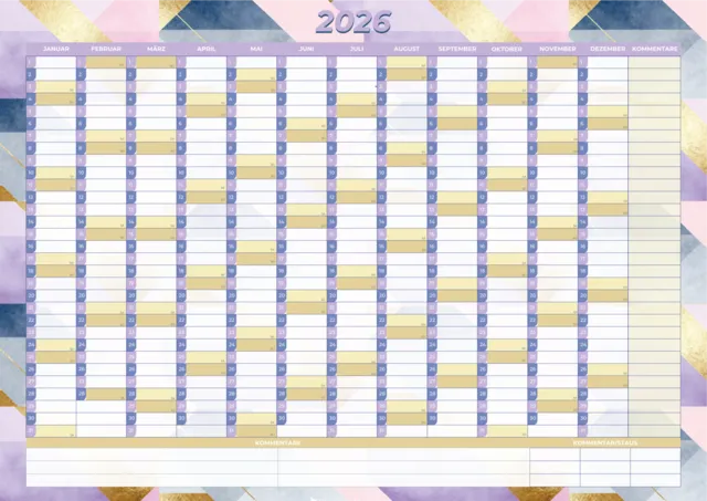 Jahresplaner 2026 kostenlos | PDF Wandkalender A3–A1