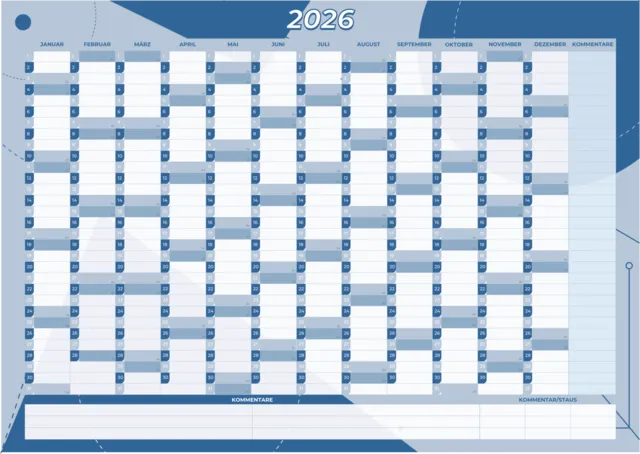 Jahresplaner 2026 kostenlos | PDF Wandkalender A3–A1