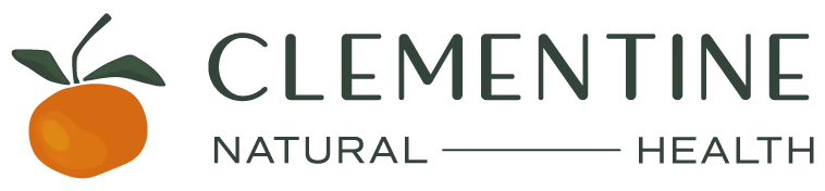 Logo of Clementine Natural Health featuring an orange above stylized text.