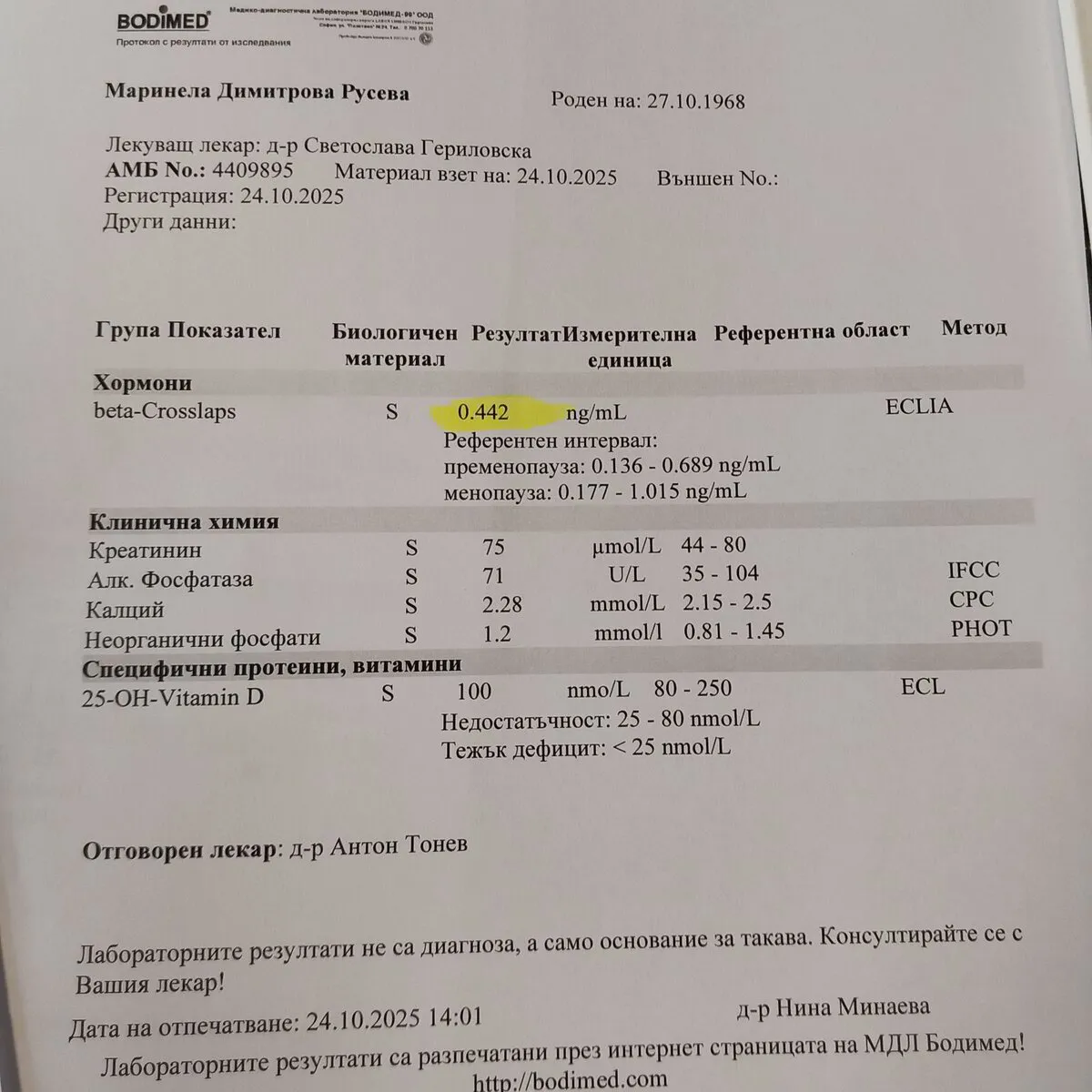 Хормонални изследвания на Маринела