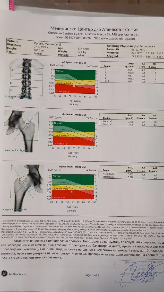 Контролно DEXA измерване — Маринела
