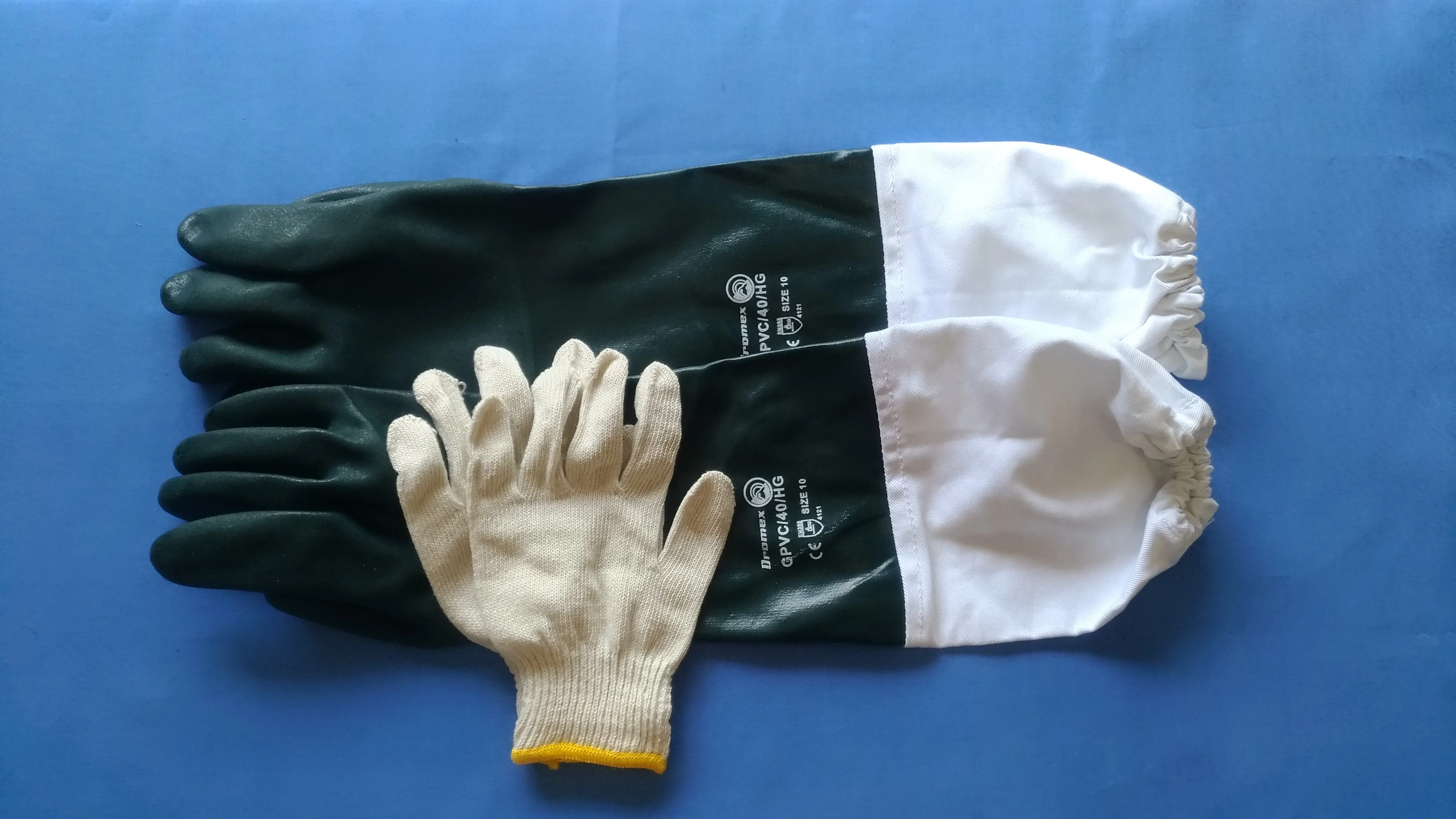 PVC Gloves, Cotton Sleeve with cotten insert, Standard Size.
