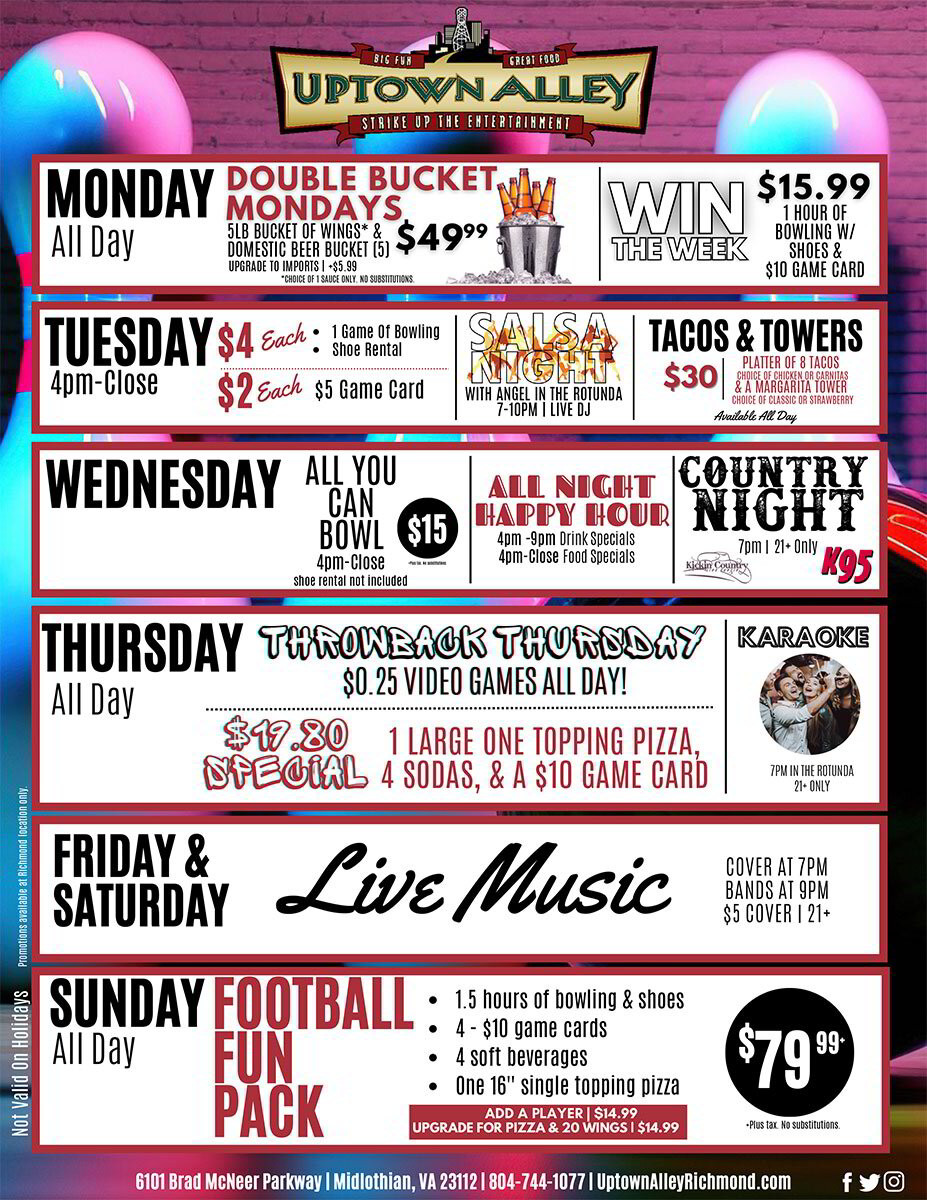Promotions uptown alley richmond sports bar midlothian va