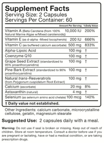 Antioxidant formula label