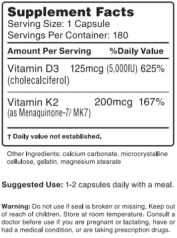 Vitamin D with K2 label