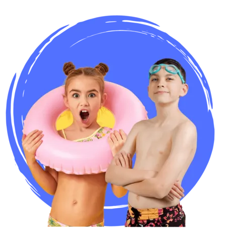 Girl and boy with swimwear on