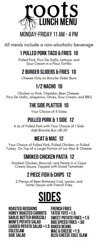 Northern Roots Spring Menu Menu: Roots BBQ of Almont