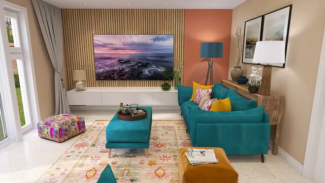 Terracotta and Teal living room
