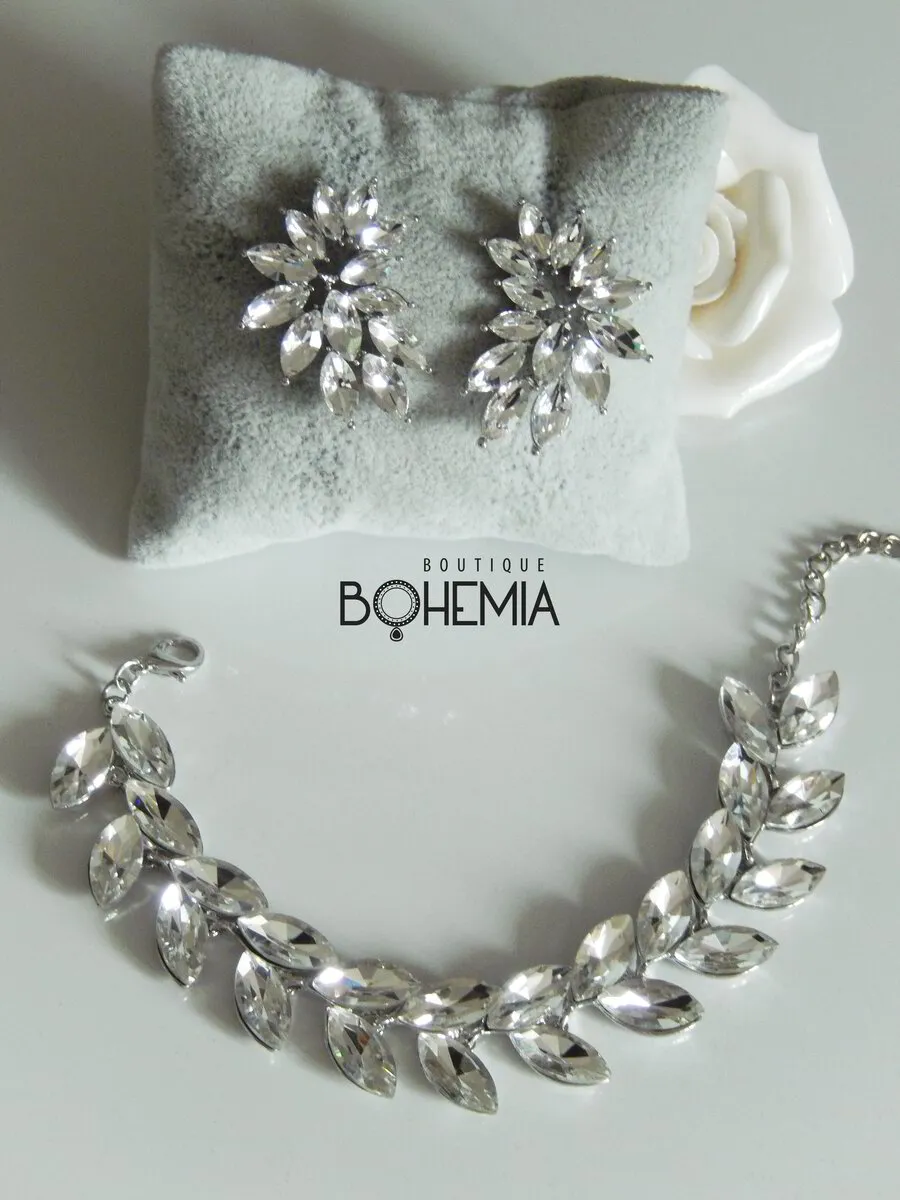 Луксозен комплект гривна KARELIA и обеци с бели кристали ROYAL