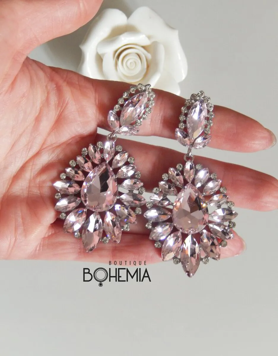 Луксозни обеци с кристали в розово ALISIA