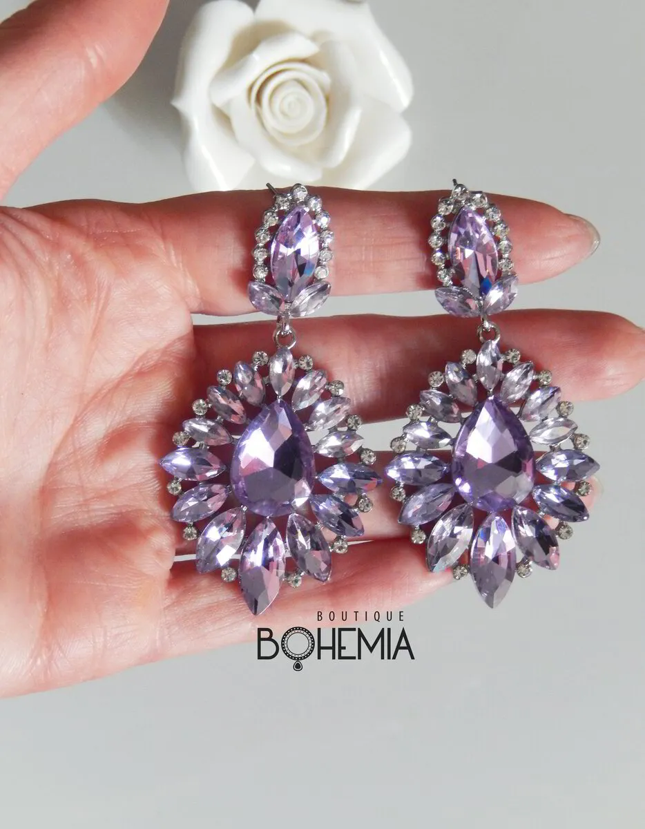Луксозни обеци с кристали в лилаво ALISIA