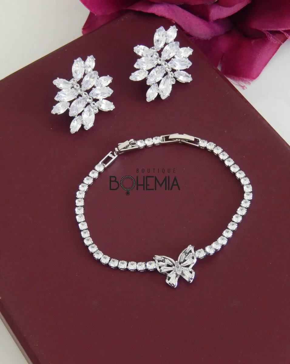 Луксозен комплект гривна PIERA и обеци с бели кристали цирконий JOSEFINA