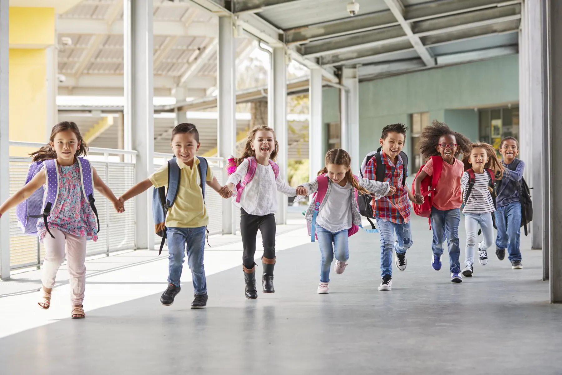 Elementary Kids running down the hall at Discovery Christian School, Effingham IL