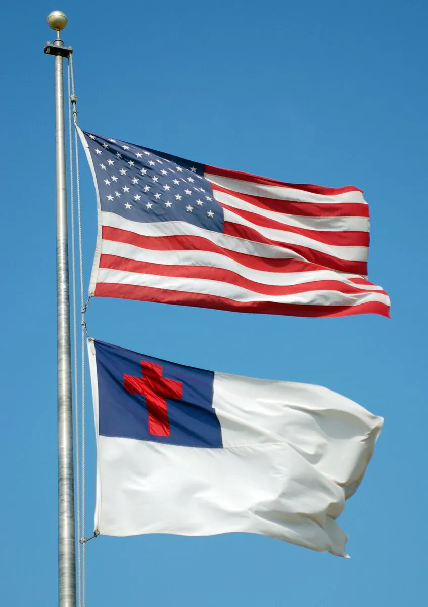 American Flag with Christian flag at Discovery Christian School in Effingham IL