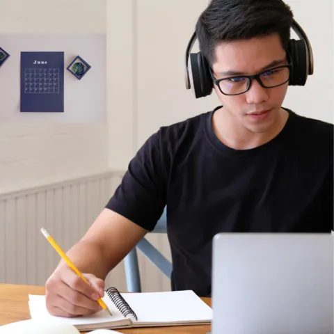 High School Student working online for college preparation and career planning