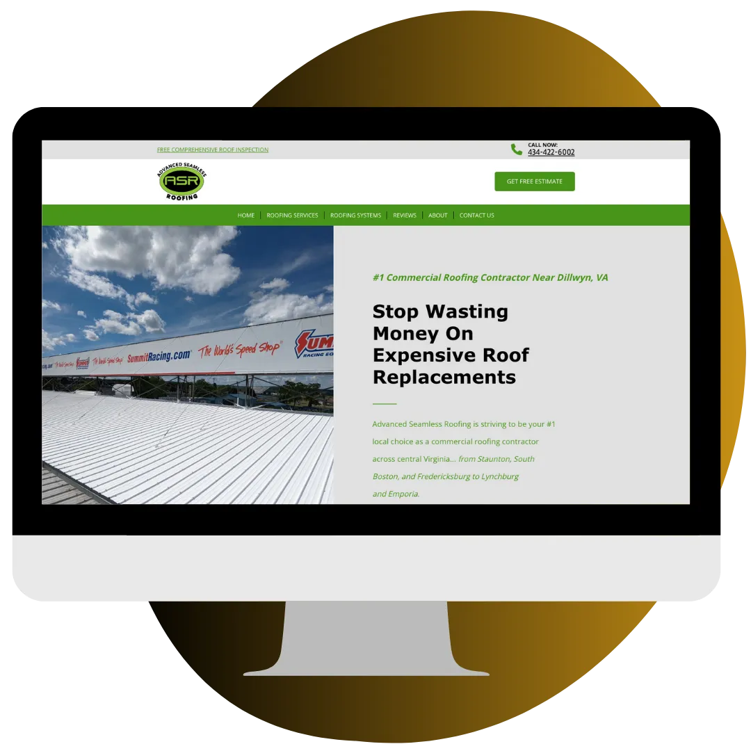 Commercial Roofing Websites - Advanced Seamless Roofing example