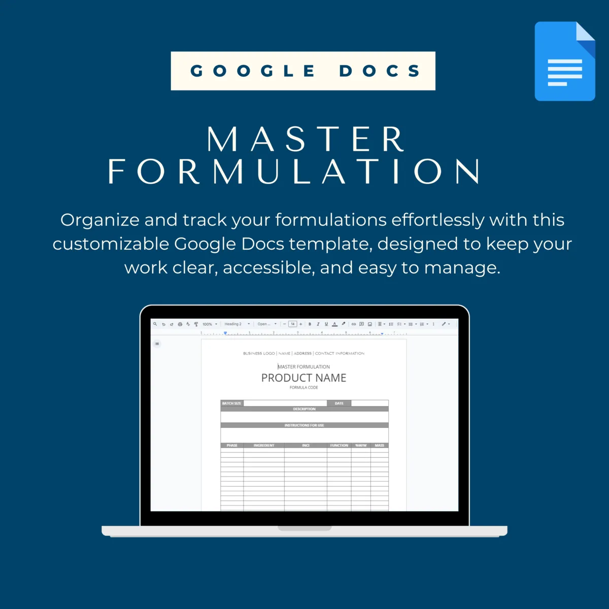 Google Docs Master Formulation Template