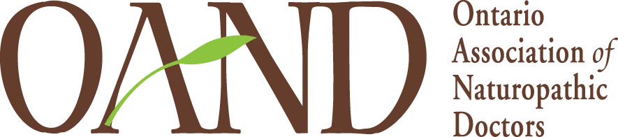 Logo of the Ontario Association of Naturopathic Doctors featuring a green leaf and acronym 'OAND'.