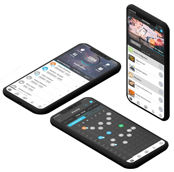 3 écrans de l'application INITHY qui montre quelques fonctionnalités