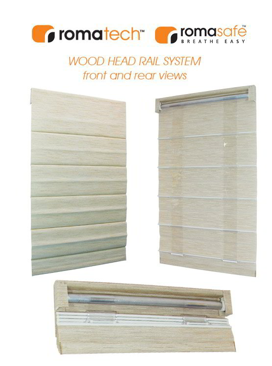 Romatech™ Roman Shade Systems Wood Headrails motorized manual