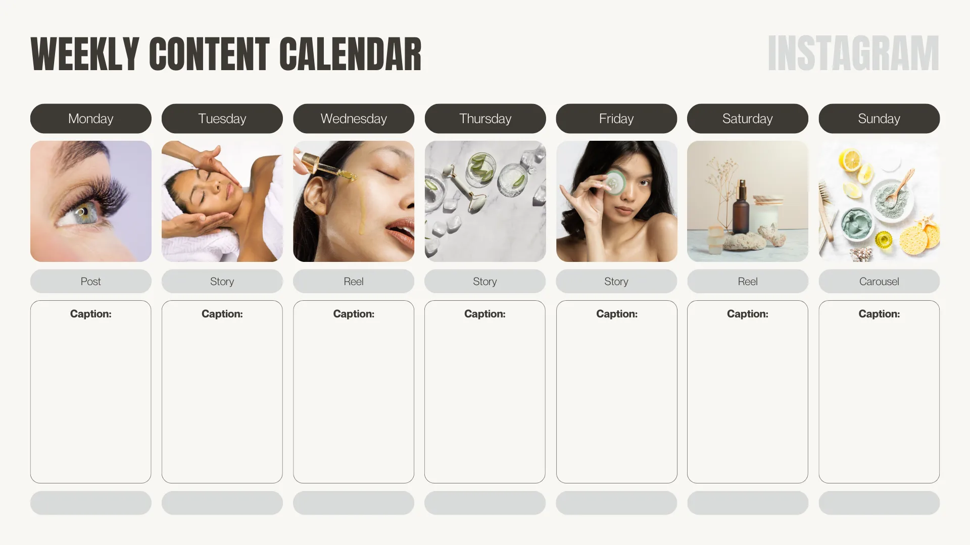 Social media content calendar.