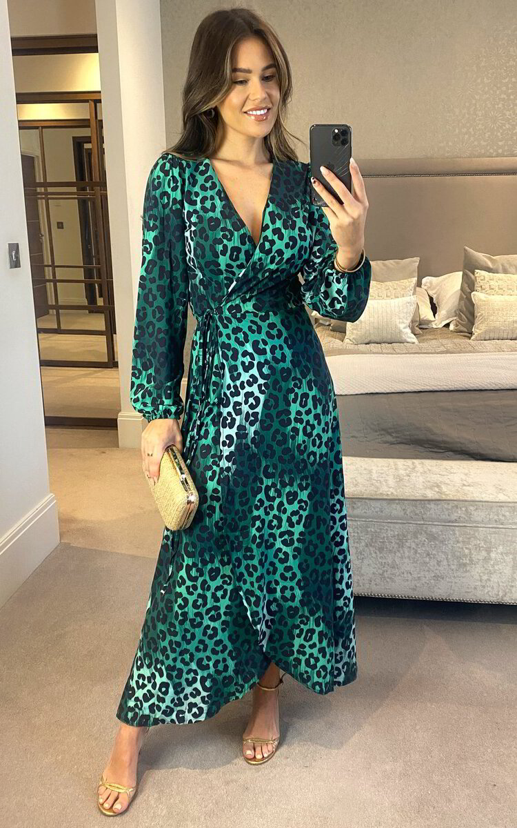 leopard wrap midi dress