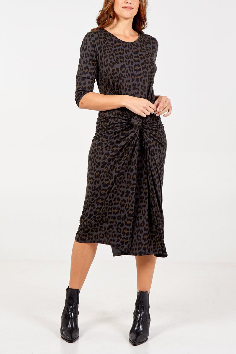 Leopard Print 3/4 Sleeve Parachute Dress