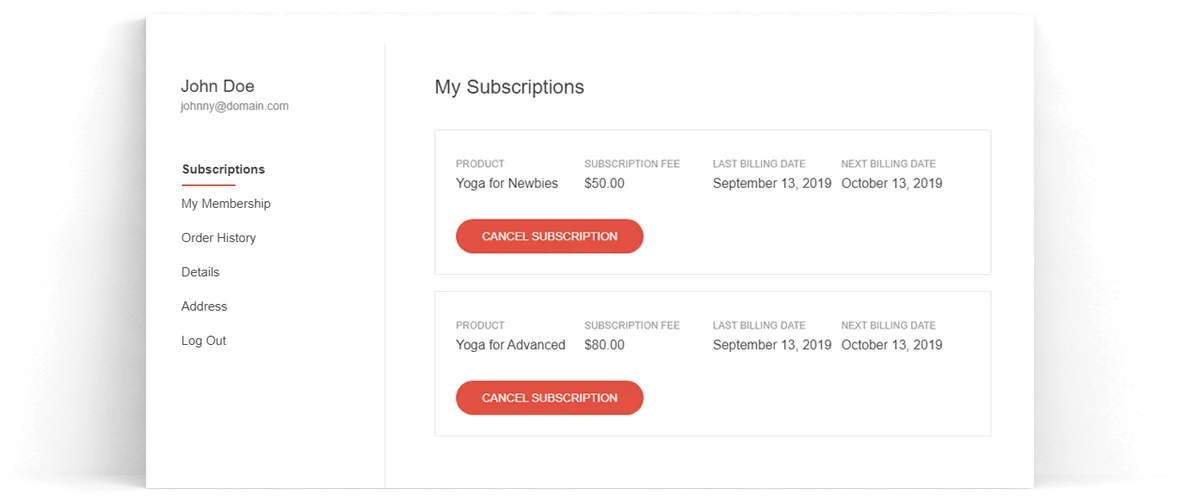 Your customers can easily manage all their subscriptions and memberships from one place.