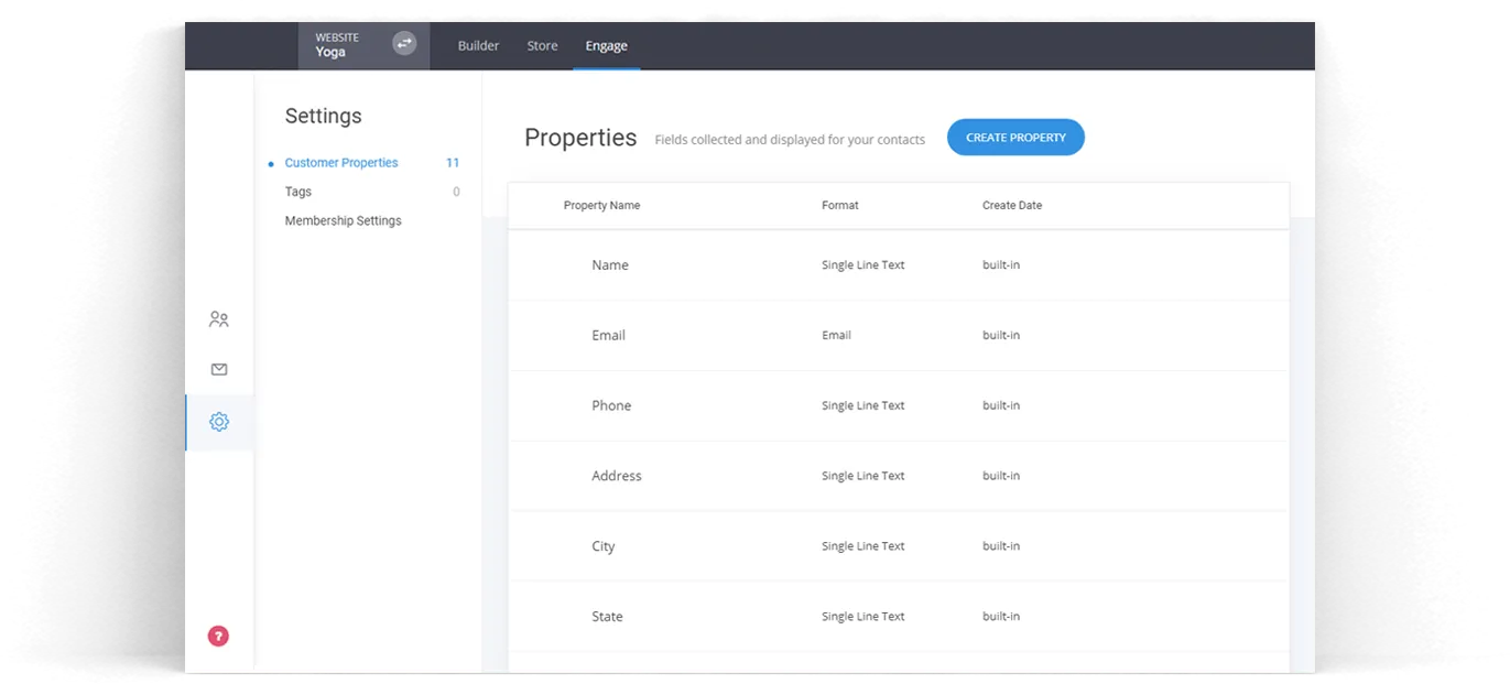 Easily create and manage your properties from one place. Use them in customer's profiles and when building your forms.