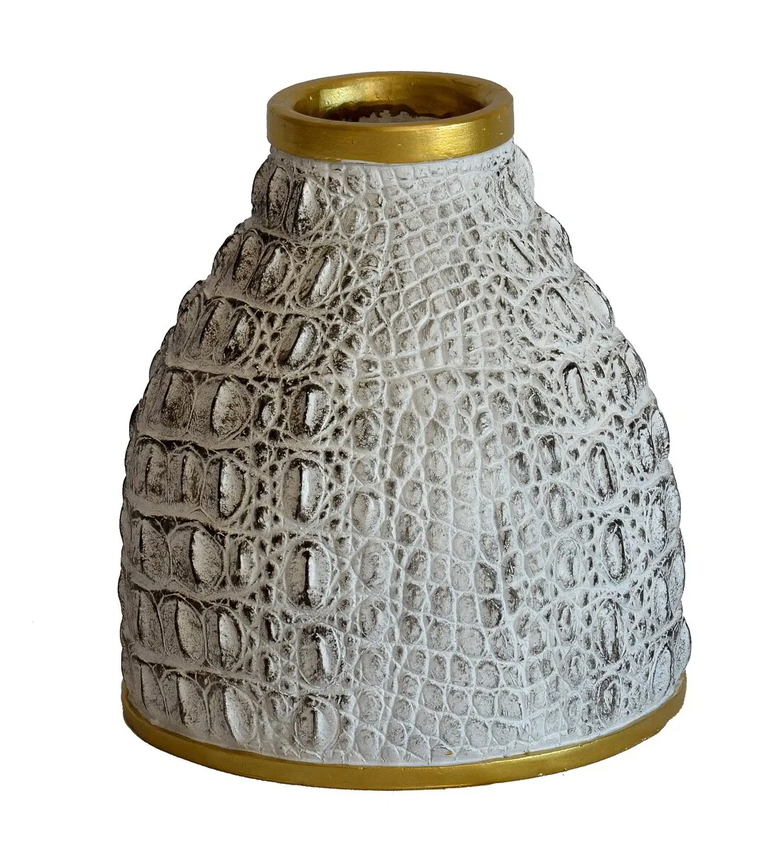 White, grey and gold crocodile vase  