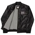 Unisex Faux Leather Bomber/Tour Jacket - Embroidered White Buzzer Band Logo Front and Back