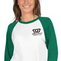 3/4 Sleeve Raglan Unisex TShirt - Front Embroidered Logo, Multiple Sleeve Colors, White Front and Back