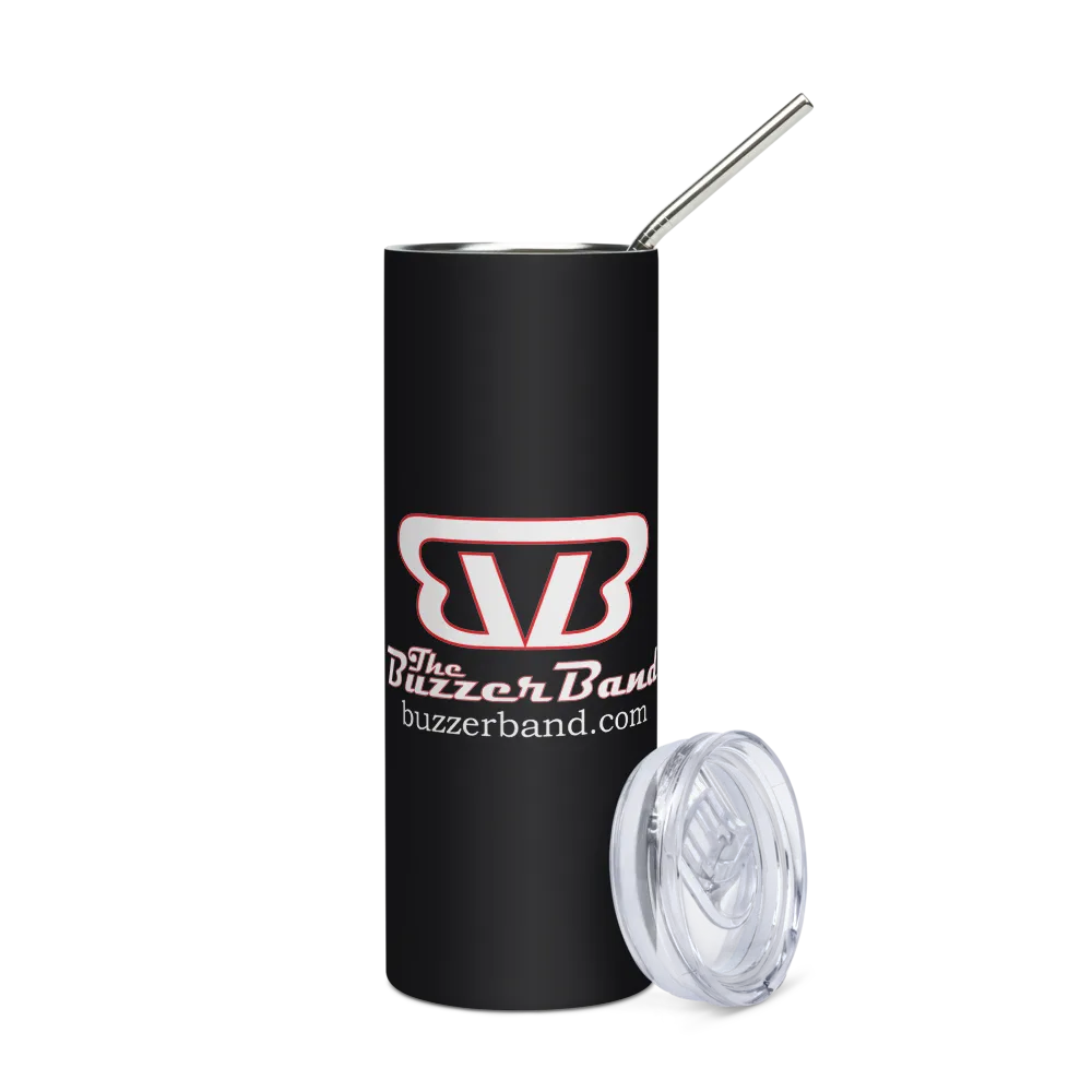Stainless Steel Tumbler, 20 OZ, Hot or Cold, Black with White Buzzer Band Logo