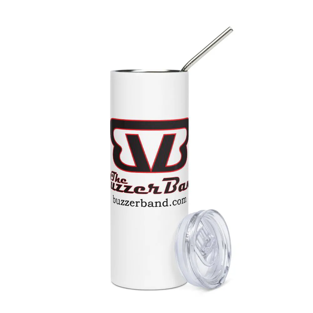 Stainless Steel Tumbler, 20 OZ, Hot or Cold, White with Black Buzzer Band Logo