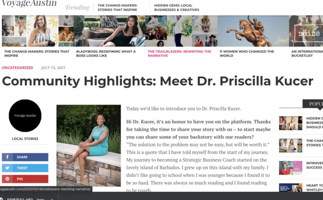 Dr. Priscilla Kucer featured as a community highlight in Voyage Austin magazine