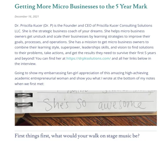 Dr. Priscilla Kucer's interview with Meadowlark Consulting on Getting More Businesses to the 5 Year Mark