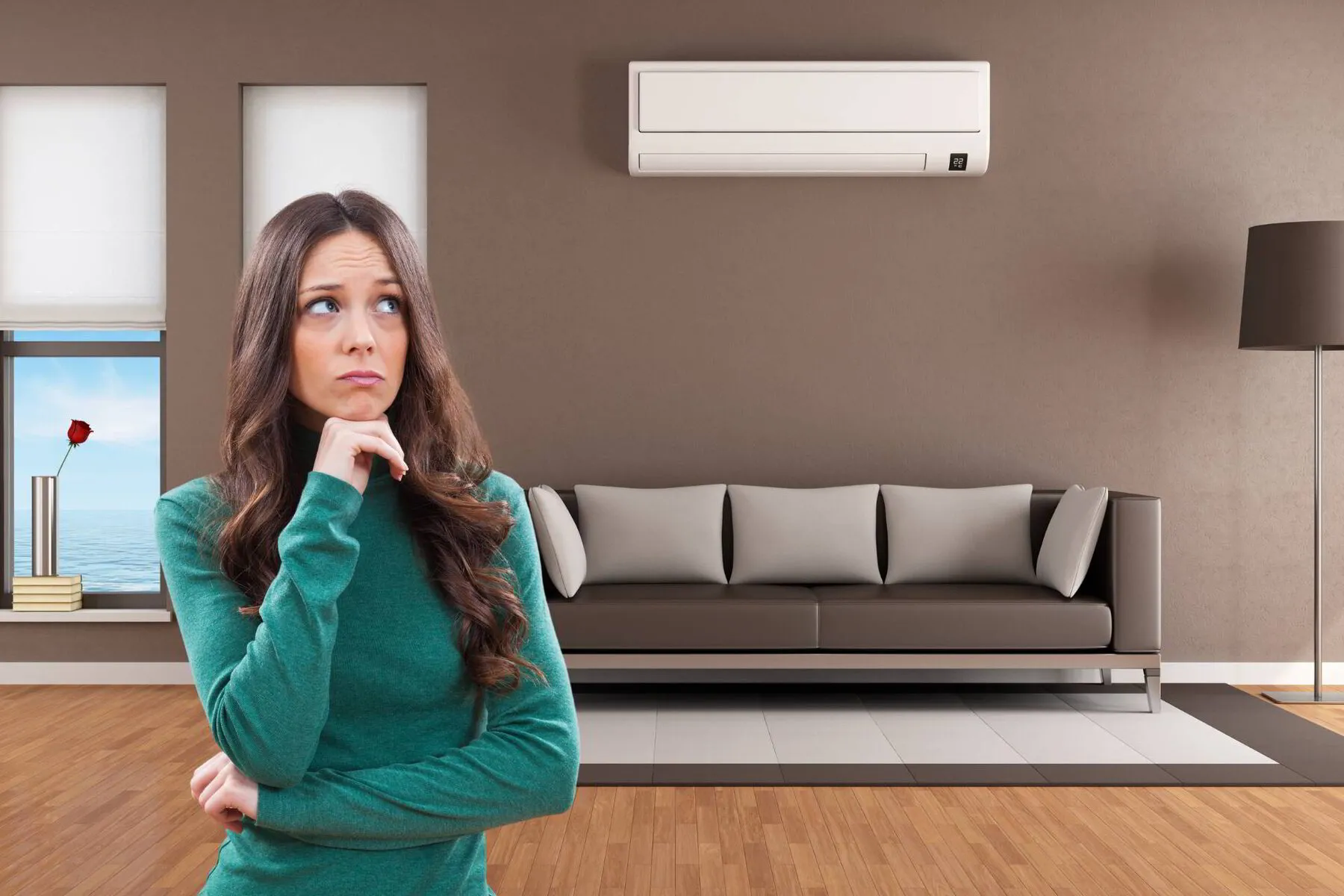 Woman looking worried about condensation from AC