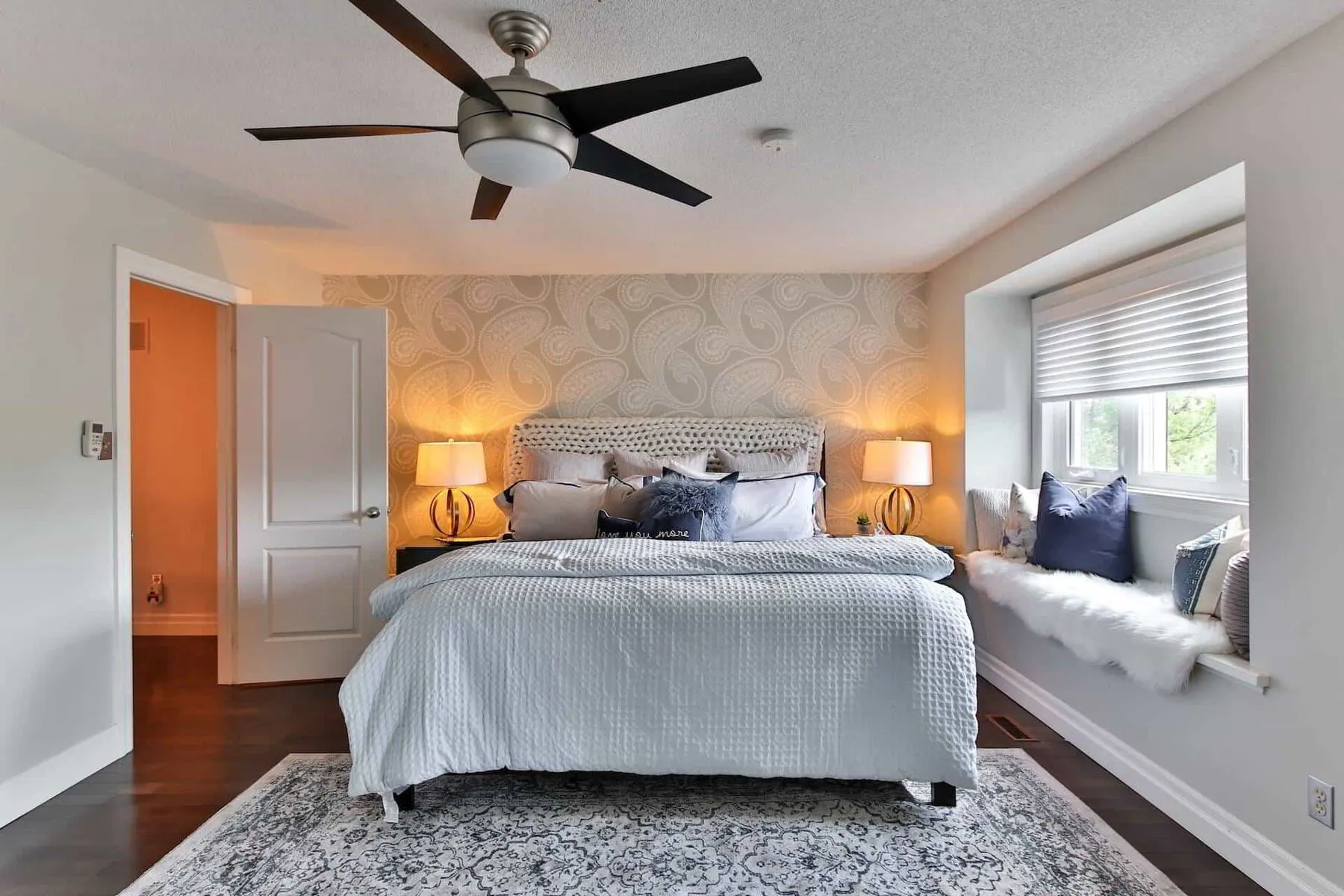 ceiling fan in a modern bedroom