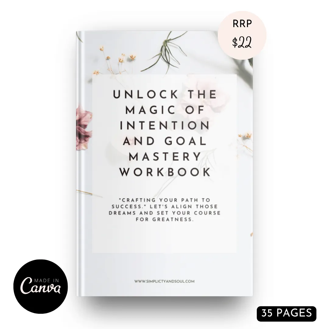THE INTENTION AND GOAL MASTERY WORKBOOK, "CRAFTING YOUR PATH TO SUCCESS." (35 PAGES) RE-SELLABLE RE-BRANDABLE CANVA TEMPLATE