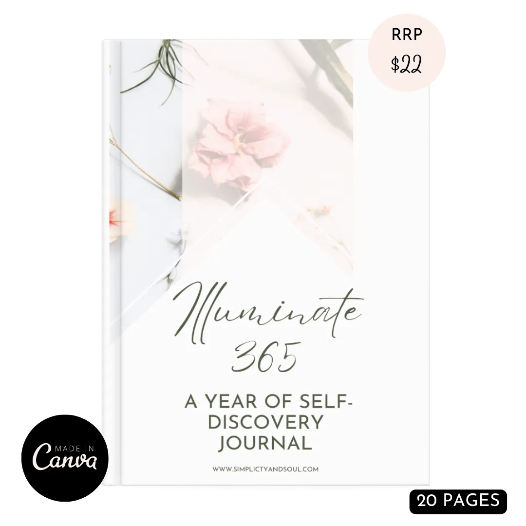 Illuminate 365: A Year of Self-Discovery Journal x 20 PAGES  RE-SELLABLE RE-BRANDABLE CANVA TEMPLATE