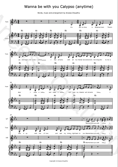 Wanna Be With You Calypso (anytime version) Score. Arranged by Aneesa Chaudhry. PDF