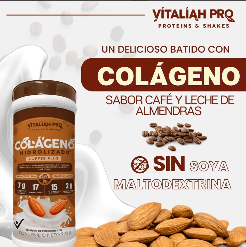 Colágeno sabor café, con leche de Almendras 900g Vitaliah Pro - 