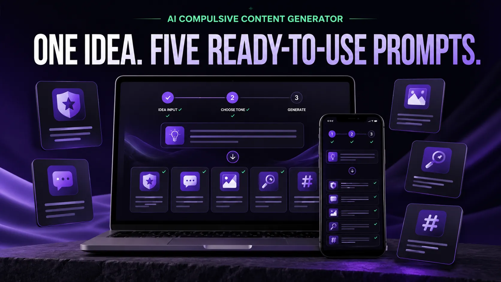 AI Compulsive Content Generator turns one idea into five ready-to-use AI prompts
