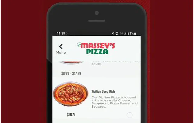 Order Pizza Online on the Massey's Pizza App available on Google Play and the Apple App Store.