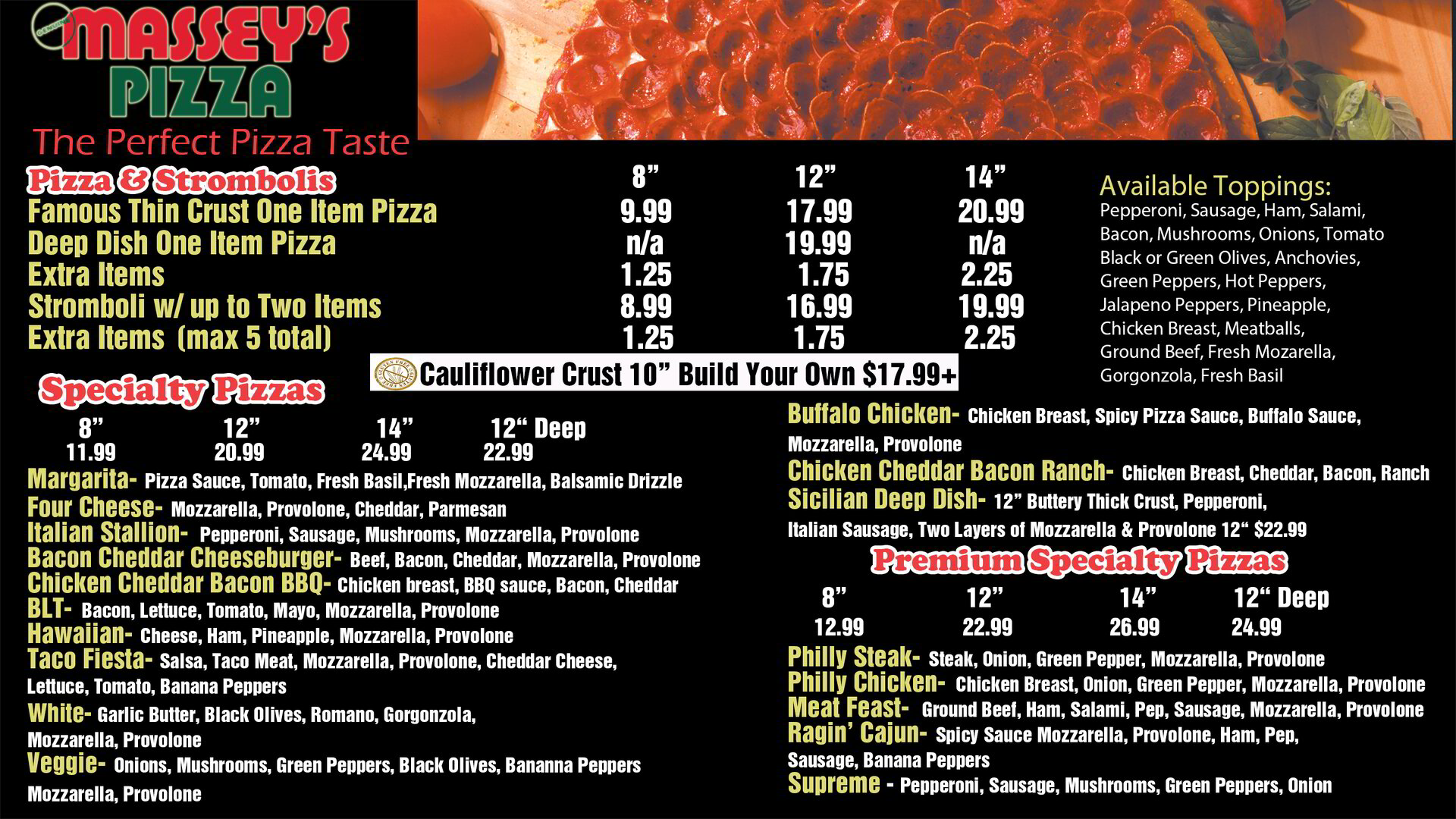 Powell Massey's Pizza Menu – View Delicious Pizza Options