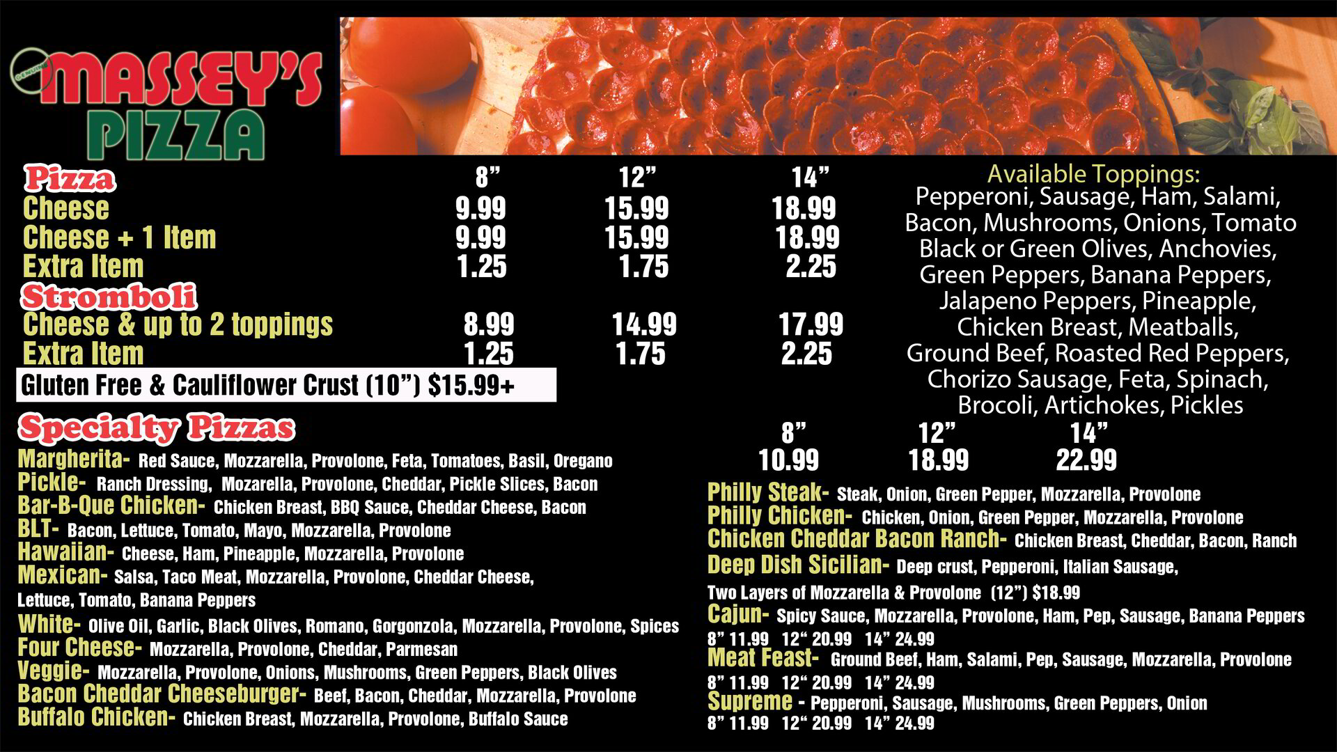 Massey's Pizza Menu | Pawley's Island, SC