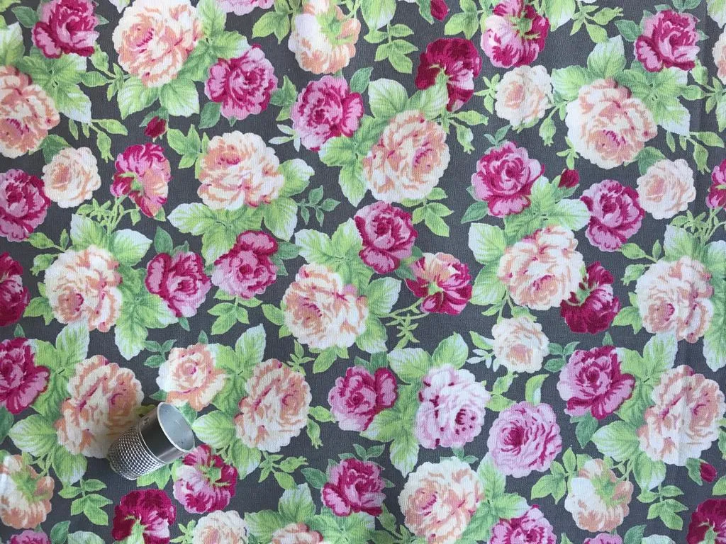 Floral Fabric - Roses on Grey