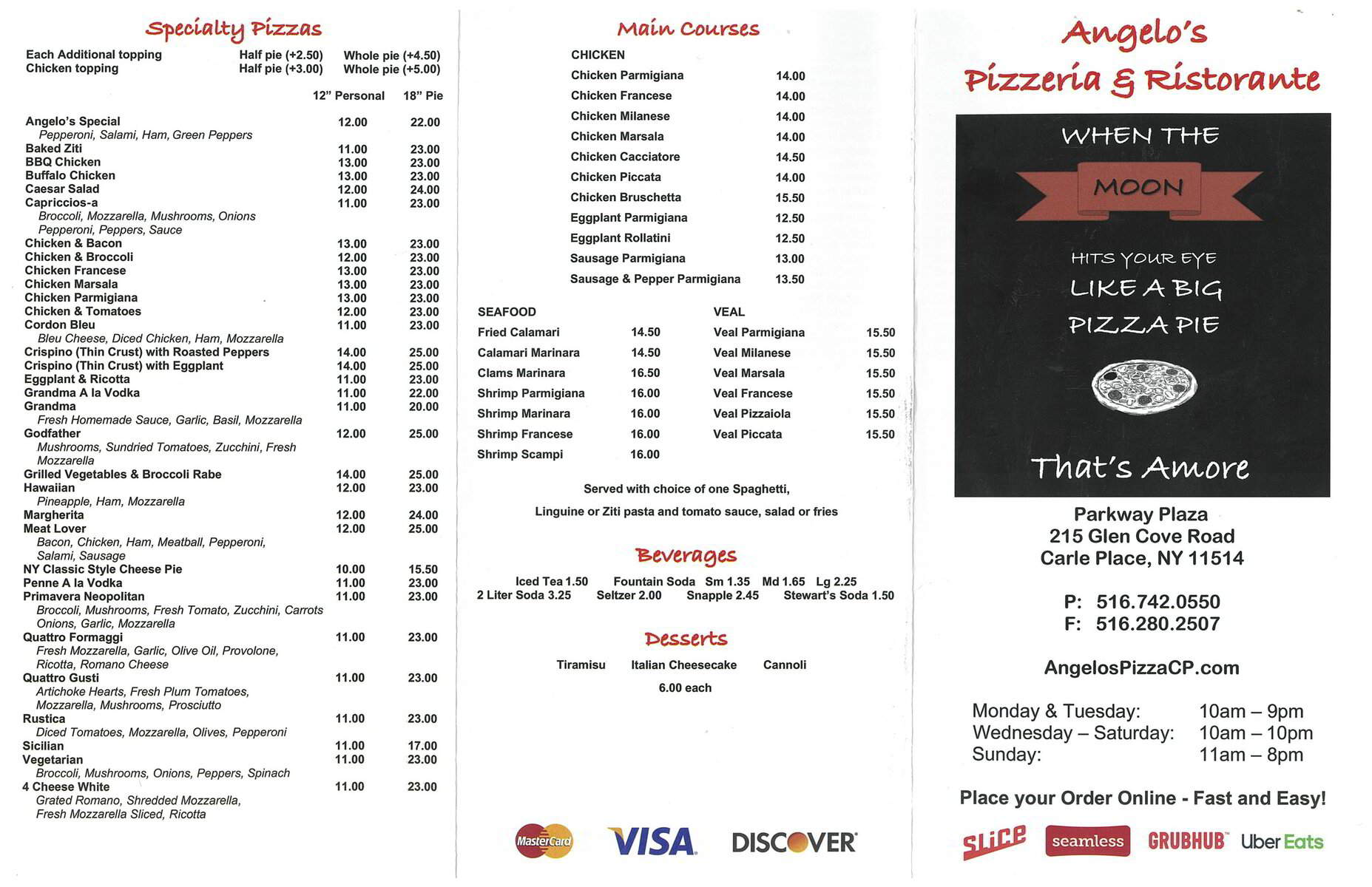 Menu for Angelo's Pizzeria & Ristorante Menu for Angelo's Pizzeria & Ristorante